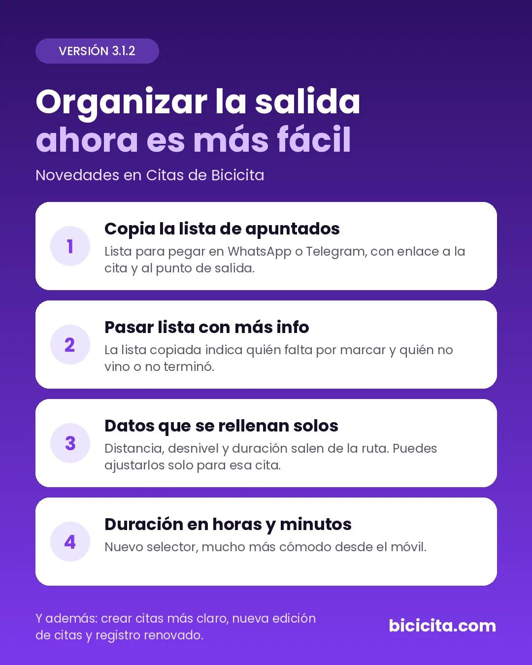 Nueva versión de Bicicita: organizar la salida ahora es más fácil