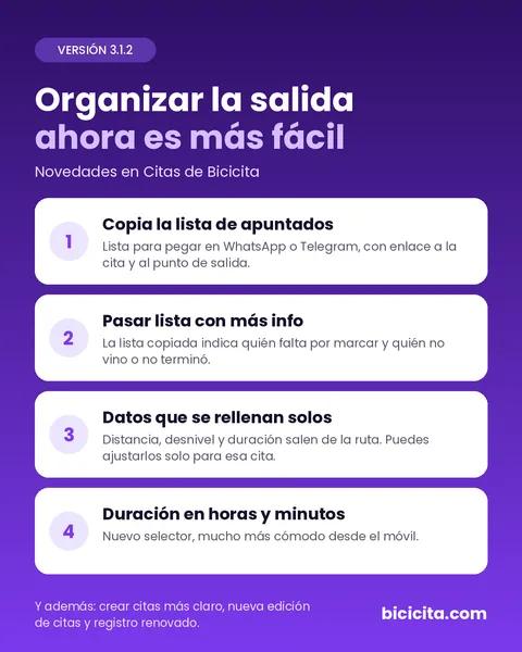 Nueva versión de Bicicita: organizar la salida ahora es más fácil